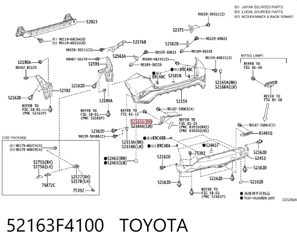 Placa sobreposta do pára-choque traseiro direito 52163F4100 Toyota