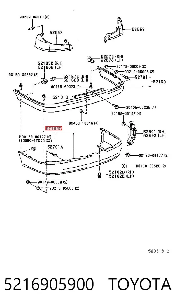 Pára-choque traseiro, parte inferior 5216905900 Toyota