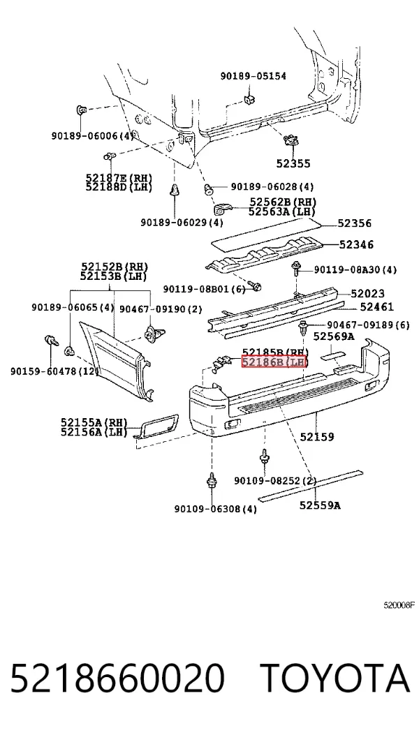 Consola esquerda do pára-choque traseiro 5218660020 Toyota