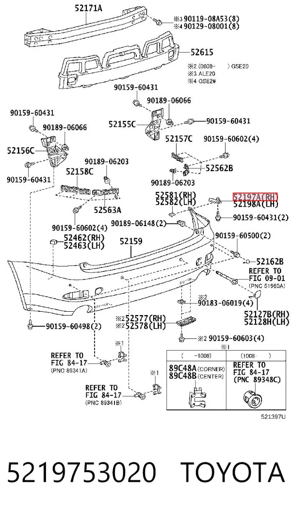 Consola direita do pára-choque traseiro 5219753020 Toyota