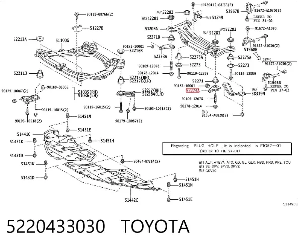 Consola de viga traseira 5220433030 Toyota