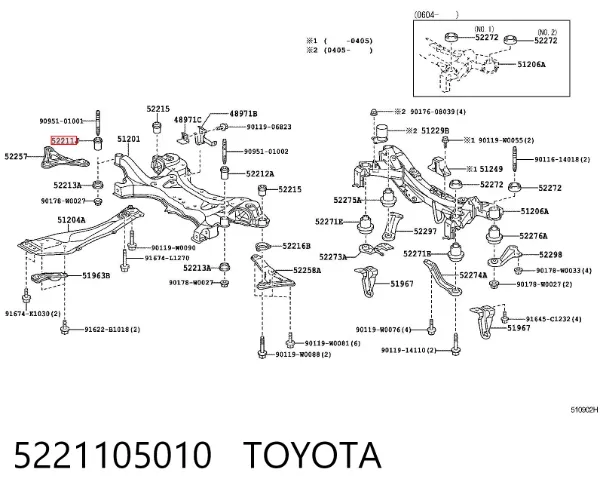 Bloco silencioso (coxim) de viga dianteira (de plataforma veicular) 5221105010 Toyota