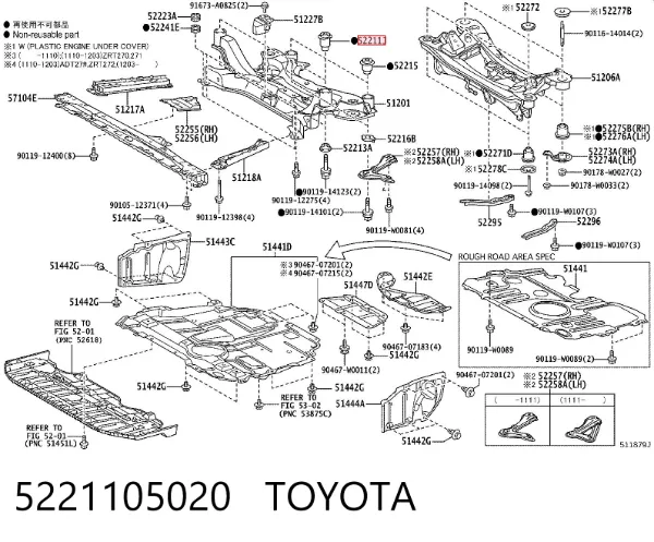 Bloco silencioso (coxim) de viga dianteira (de plataforma veicular) 5221105020 Toyota