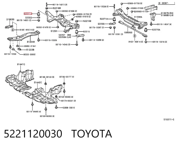 Bloco silencioso (coxim) de viga dianteira (de plataforma veicular) 5221120030 Toyota