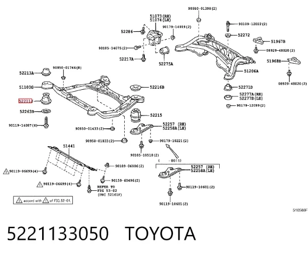 Bloco silencioso (coxim) de viga dianteira (de plataforma veicular) 5221133050 Toyota