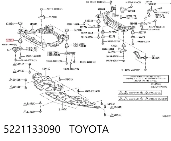 Bloco silencioso (coxim) de viga dianteira (de plataforma veicular) 5221133090 Toyota
