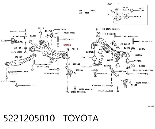 Bloco silencioso (coxim) de viga dianteira (de plataforma veicular) 5221205010 Toyota