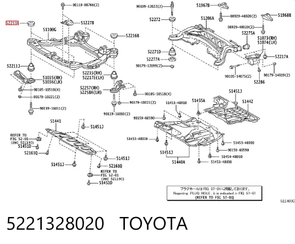 Bloco silencioso (coxim) de viga dianteira (de plataforma veicular) 5221328020 Toyota
