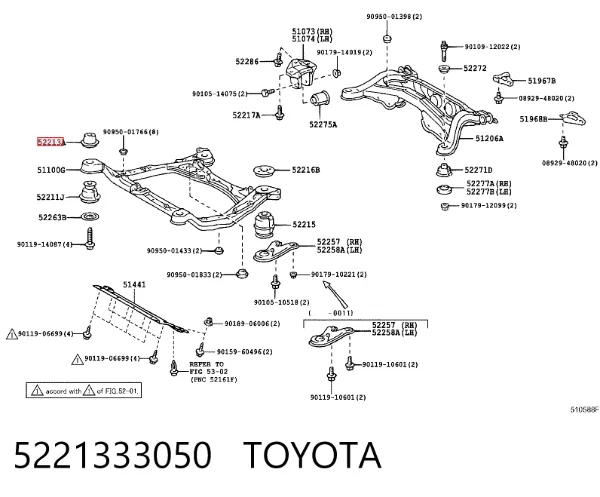Bloco silencioso (coxim) de viga dianteira (de plataforma veicular) 5221333050 Toyota