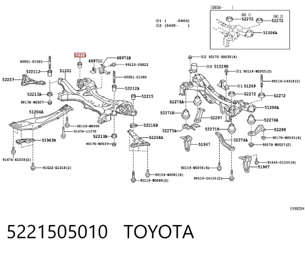 Bloco silencioso (coxim) de viga dianteira (de plataforma veicular) 5221505010 Toyota