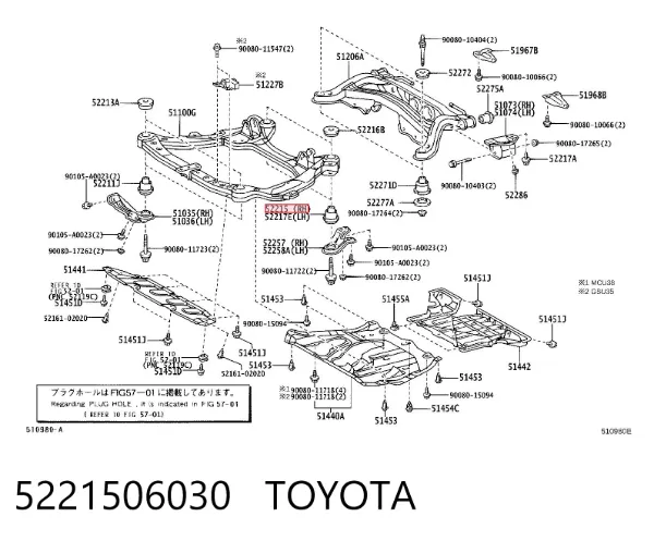 Bloco silencioso (coxim) de viga dianteira (de plataforma veicular) 5221506030 Toyota