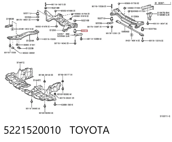 Bloco silencioso (coxim) de viga dianteira (de plataforma veicular) 5221520010 Toyota