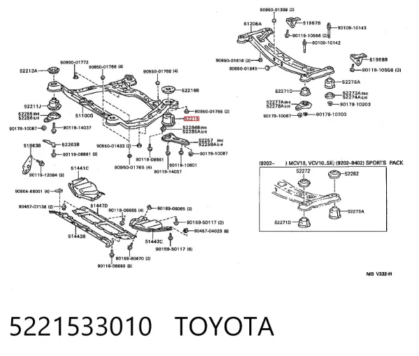 Bloco silencioso (coxim) de viga dianteira (de plataforma veicular) 5221533010 Toyota