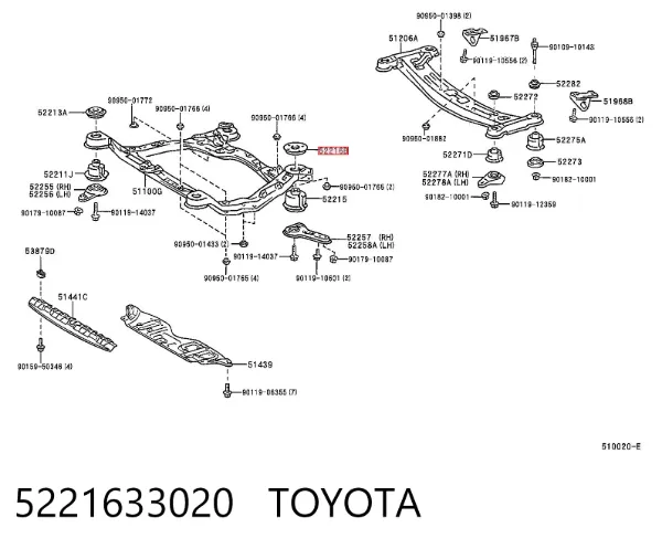 Bloco silencioso de viga traseira (de plataforma veicular) 5221633020 Toyota