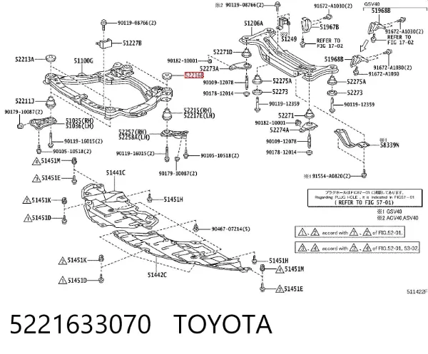 Bloco silencioso (coxim) de viga dianteira (de plataforma veicular) 5221633070 Toyota