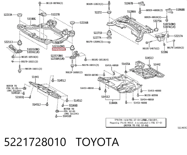 Bloco silencioso (coxim) de viga dianteira (de plataforma veicular) 5221728010 Toyota