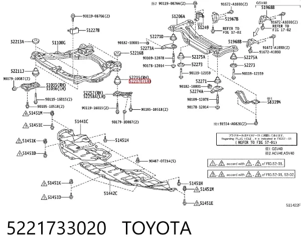 Bloco silencioso (coxim) de viga dianteira (de plataforma veicular) 5221733020 Toyota