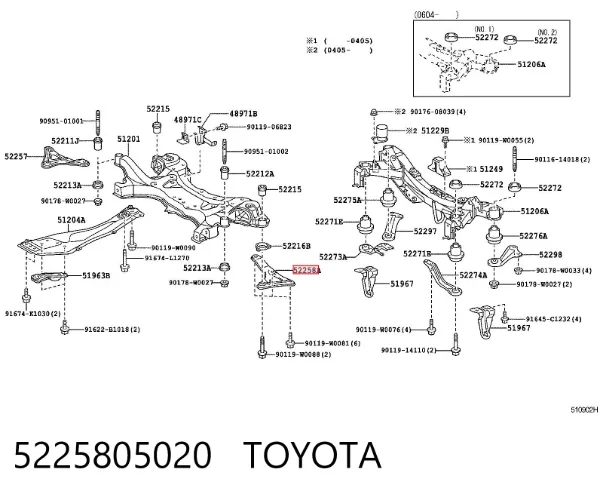 Consola de viga dianteira 5225805020 Toyota