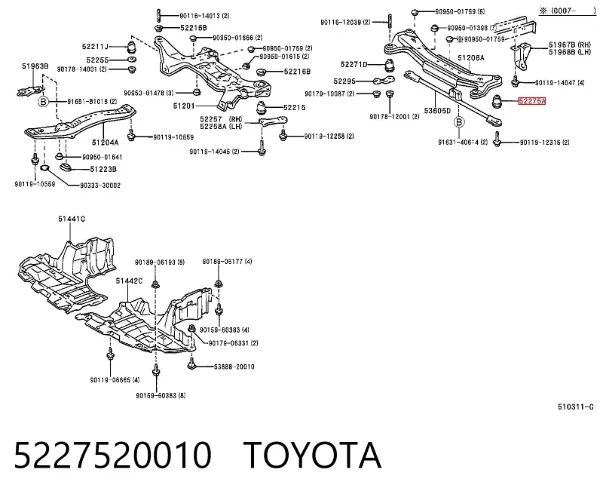 Bloco silencioso de viga traseira (de plataforma veicular) 5227520010 Toyota