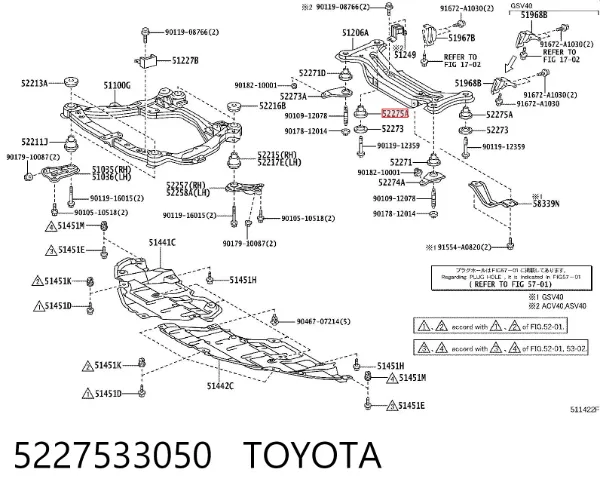 Bloco silencioso de viga traseira (de plataforma veicular) 5227533050 Toyota