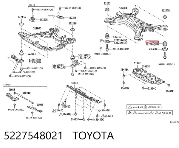 Bloco silencioso de viga traseira (de plataforma veicular) 5227548021 Toyota
