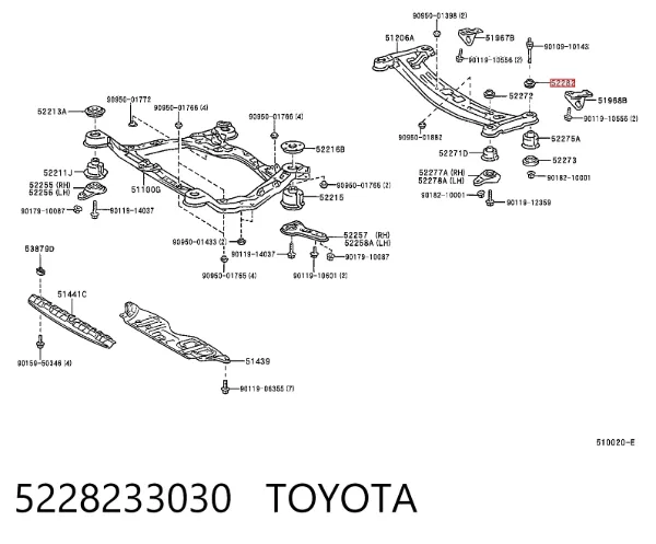 Bloco silencioso de viga traseira (de plataforma veicular) 5228233030 Toyota