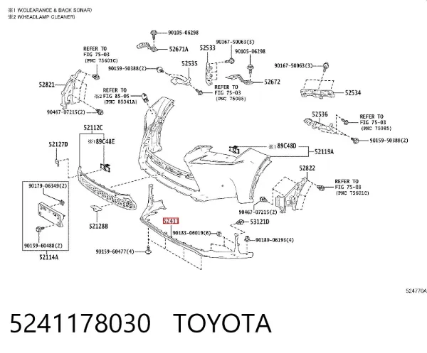 Placa sobreposta do pára-choque dianteiro 5241178030 Toyota
