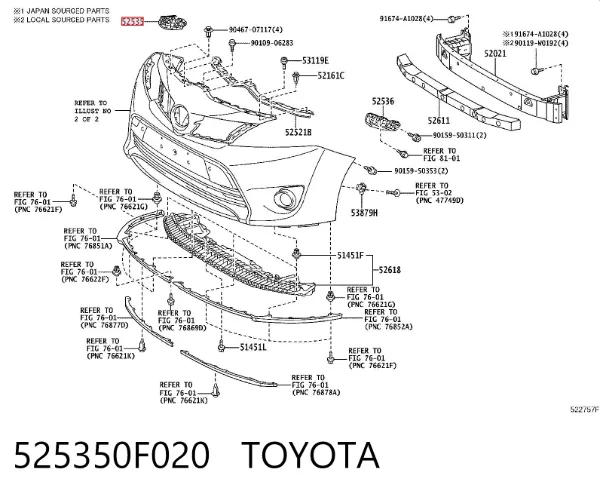 Consola do pára-choque dianteiro direito 525350F020 Toyota