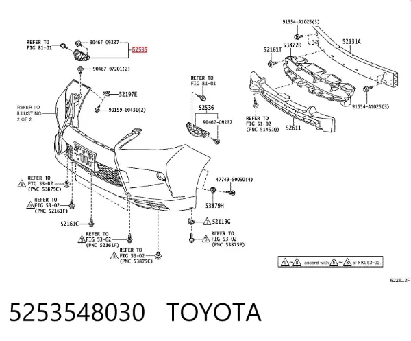 Consola do pára-choque dianteiro direito 5253548030 Toyota