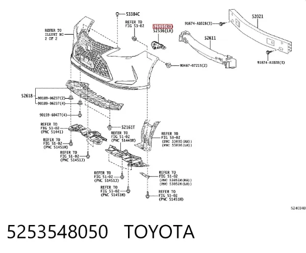 Consola do pára-choque dianteiro direito 5253548050 Toyota