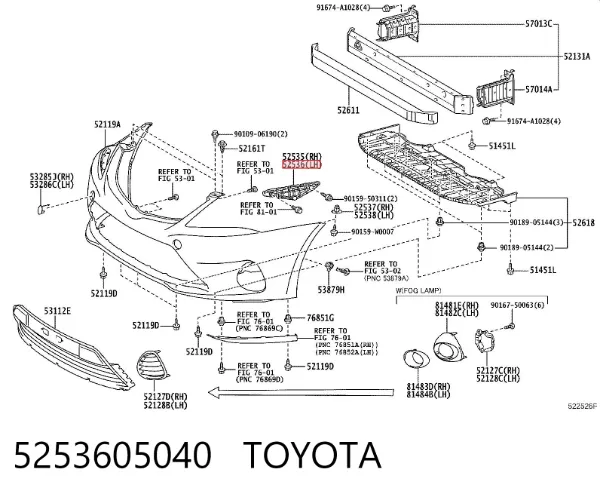 Consola do pára-choque dianteiro esquerdo 5253605040 Toyota