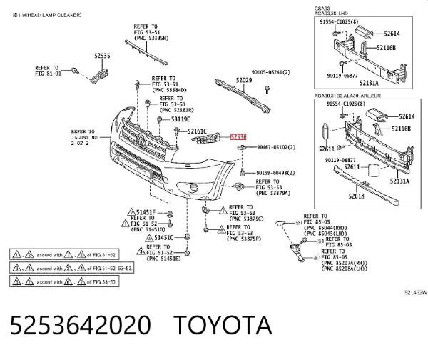Consola do pára-choque dianteiro esquerdo 5253642020 Toyota