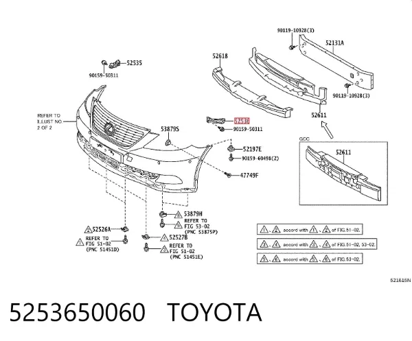 Consola do pára-choque dianteiro esquerdo 5253650060 Toyota