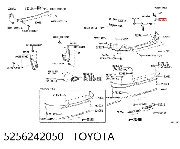 Consola direita do pára-choque traseiro 5256242050 Toyota