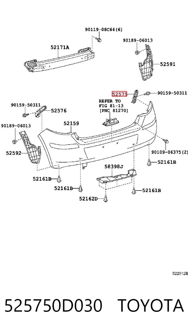 Consola direita do pára-choque traseiro 525750D030 Toyota