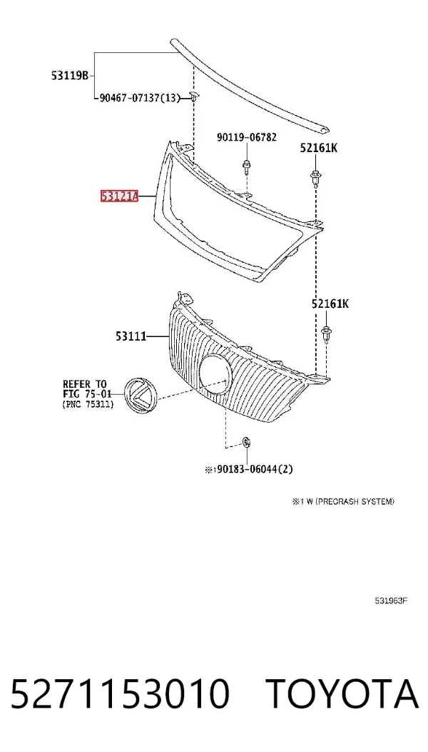 Moldura de grelha do radiador 5271153010 Toyota