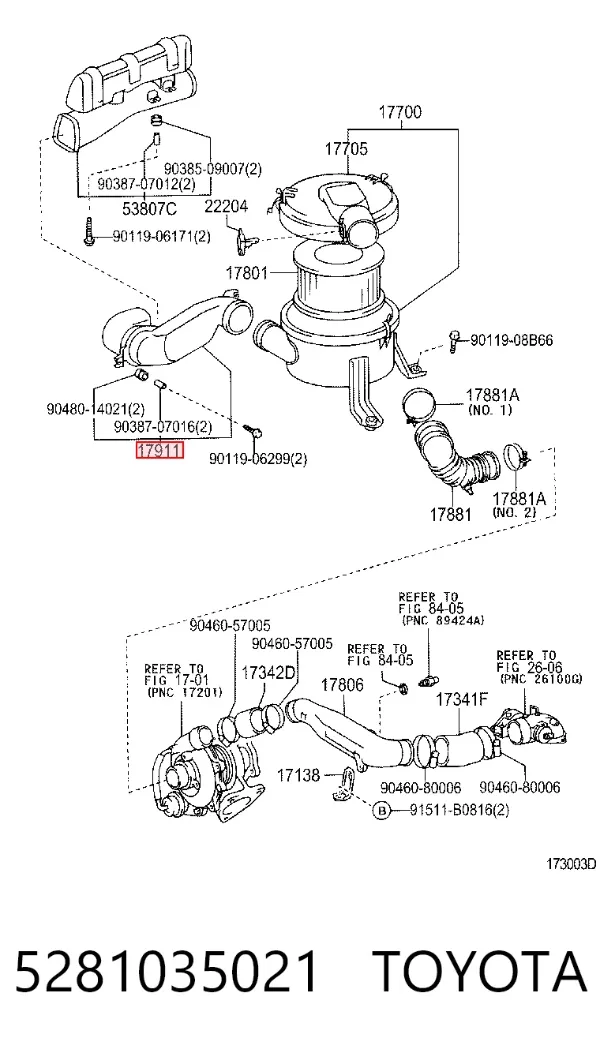 Tomada de ar de filtro de ar 5281035021 Toyota