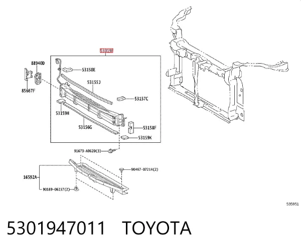 Perciana do radiador de esfriamento 5301947011 Toyota