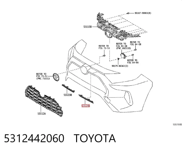 Moldura de grelha do radiador esquerdo 5312442060 Toyota