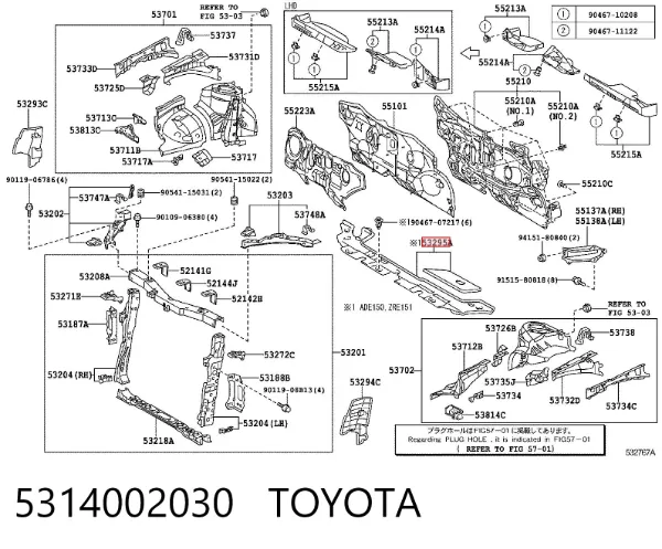 Conduto de ar/defletor do radiador, superior 5314002030 Toyota
