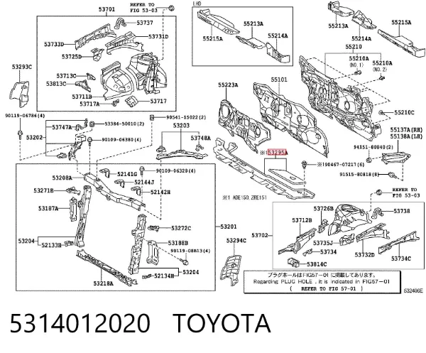 Conduto de ar/defletor do radiador, superior 5314012020 Toyota
