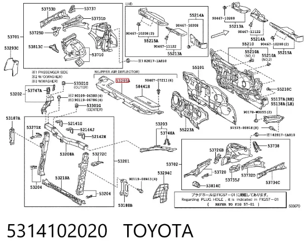 Conduto de ar/defletor do radiador, superior 5314102020 Toyota