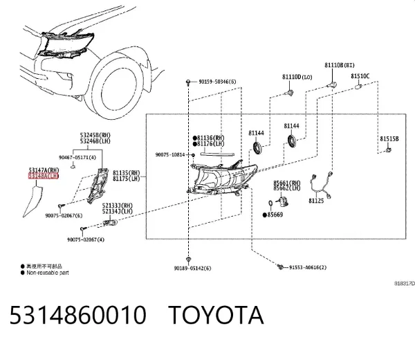 Moldura da luz esquerda 5314860010 Toyota