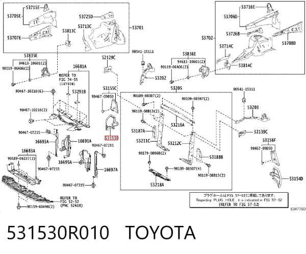Conduto de ar/defletor do radiador, superior 531530R010 Toyota