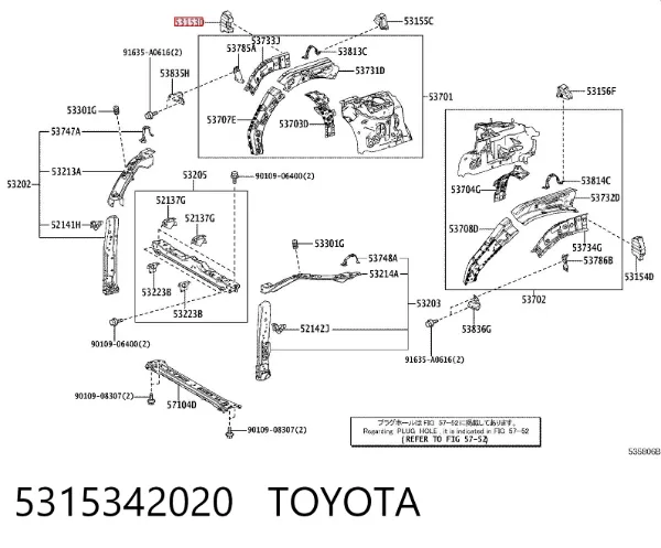 Conduto de ar/defletor do radiador, superior 5315342020 Toyota