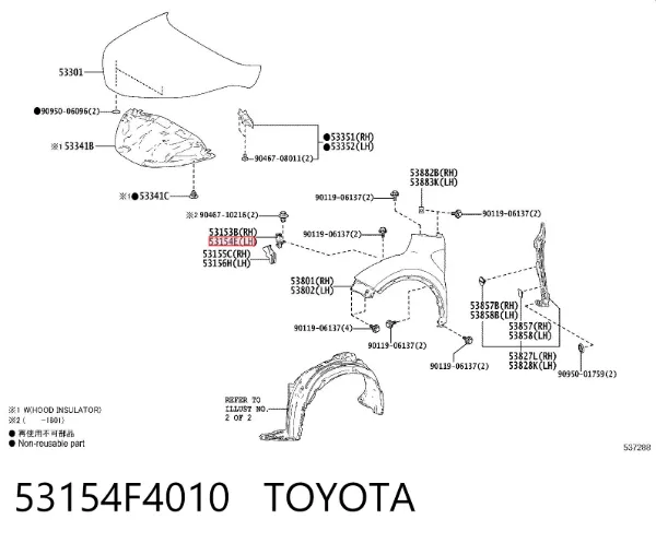 Consola dianteira de fixação do pára-lama dianteiro esquerdo 53154F4010 Toyota