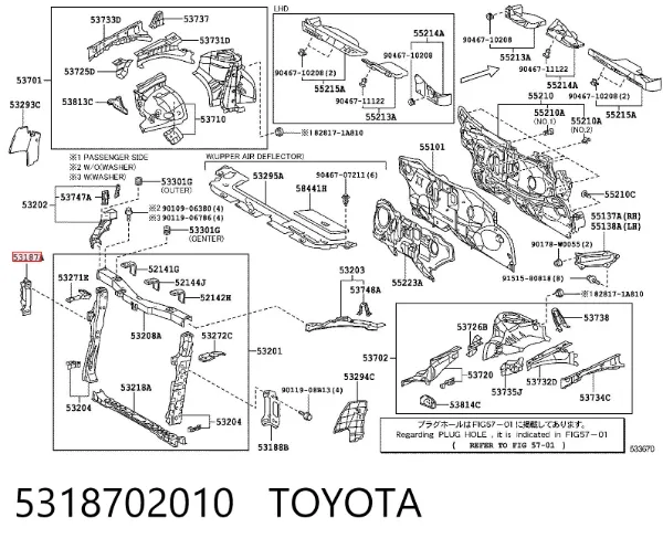 Suporte inferior do radiador (painel de montagem de fixação das luzes) 5318702010 Toyota