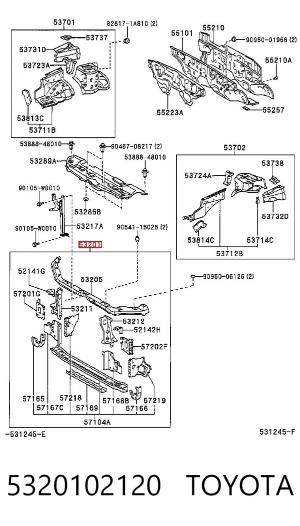 Suporte do radiador montado (painel de montagem de fixação das luzes) 5320102120 Toyota