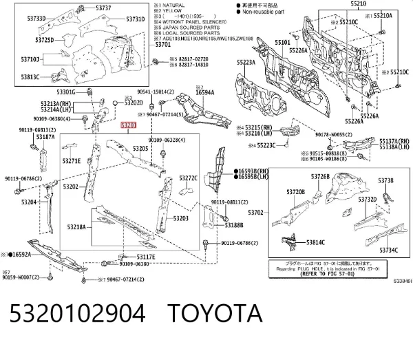 Suporte do radiador montado (painel de montagem de fixação das luzes) 5320102904 Toyota
