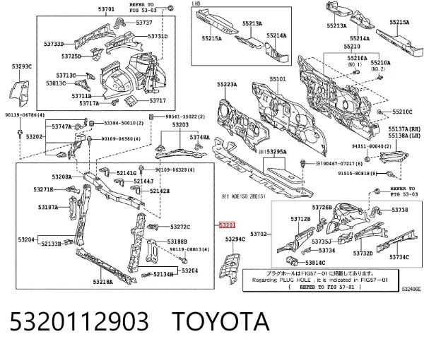 Suporte do radiador montado (painel de montagem de fixação das luzes) 5320112903 Toyota